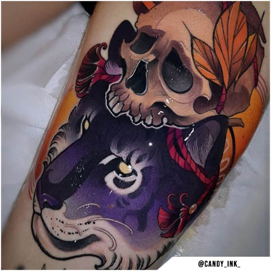 tatuaje de tigre púrpura