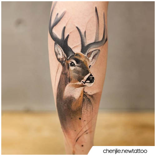 ciervos realistas del tatuaje de la acuarela