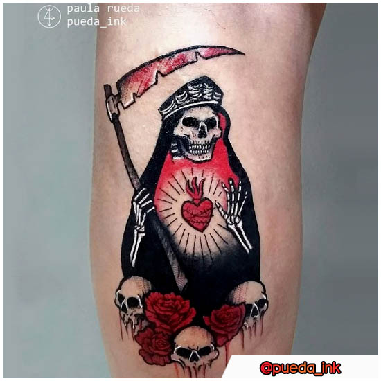 Tatuaje de Santa Muerte con fondo negro