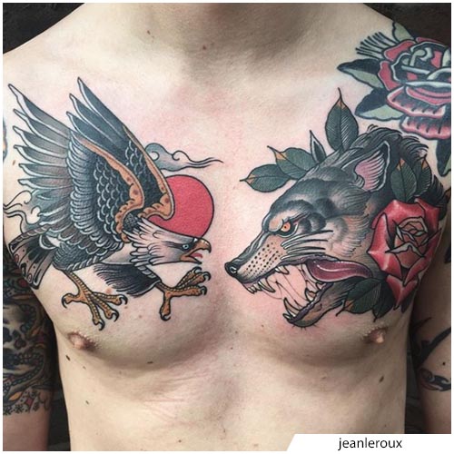 tatuaje de lobo y águila