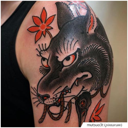 tatuaje de lobo japonés