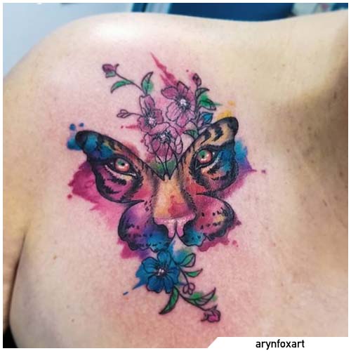 tatuaje de tigre y mariposa