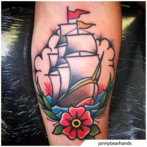 tatuaje tradicional de velero