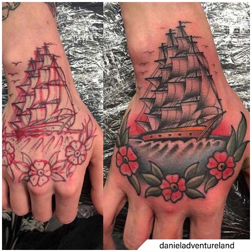 tatuaje de mano de velero