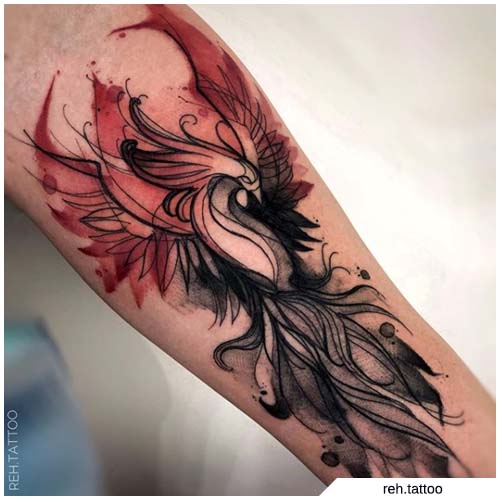 tattoo fenice watercolor nera e rossa