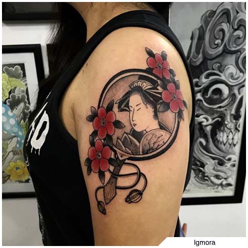 tatuaje de geisha japonesa tradicional