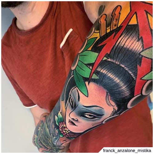 tatuaje de brazo de geisha