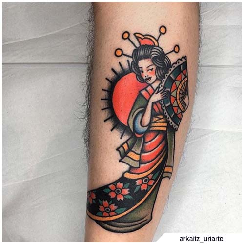 tatuaje de geisha de la vieja escuela