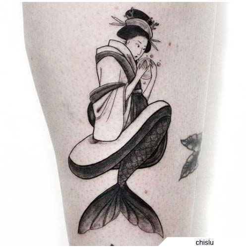 tatuaje de geisha de sirena